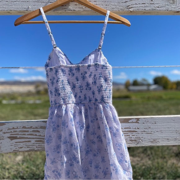 Hollister Light Blue Smocked Dress With Eyelet Details - Picture 2 of 4